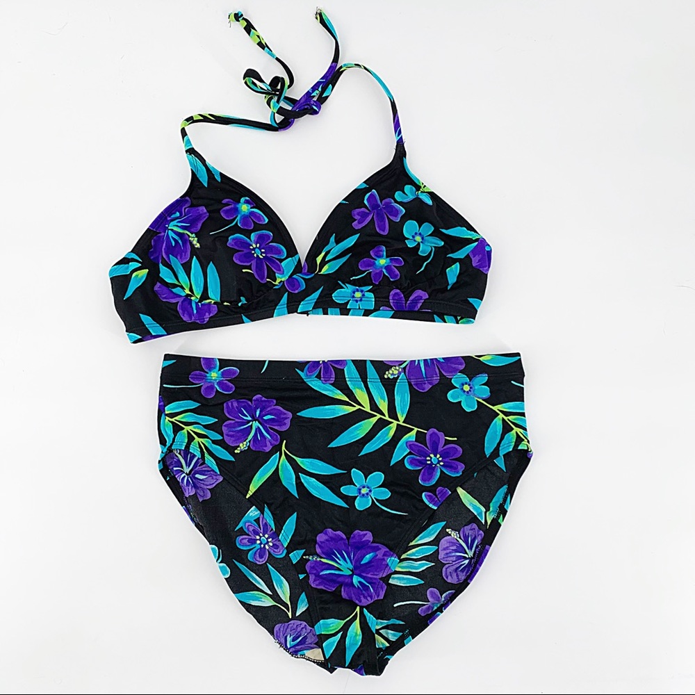 Vtg CATALINA 80s High Waist Bikini Hawaiian Sz 1X